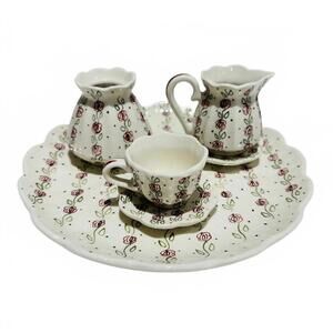 Vintage Miniature Thai Porcelain Tea Set with Hand Painted Floral Pattern Roses